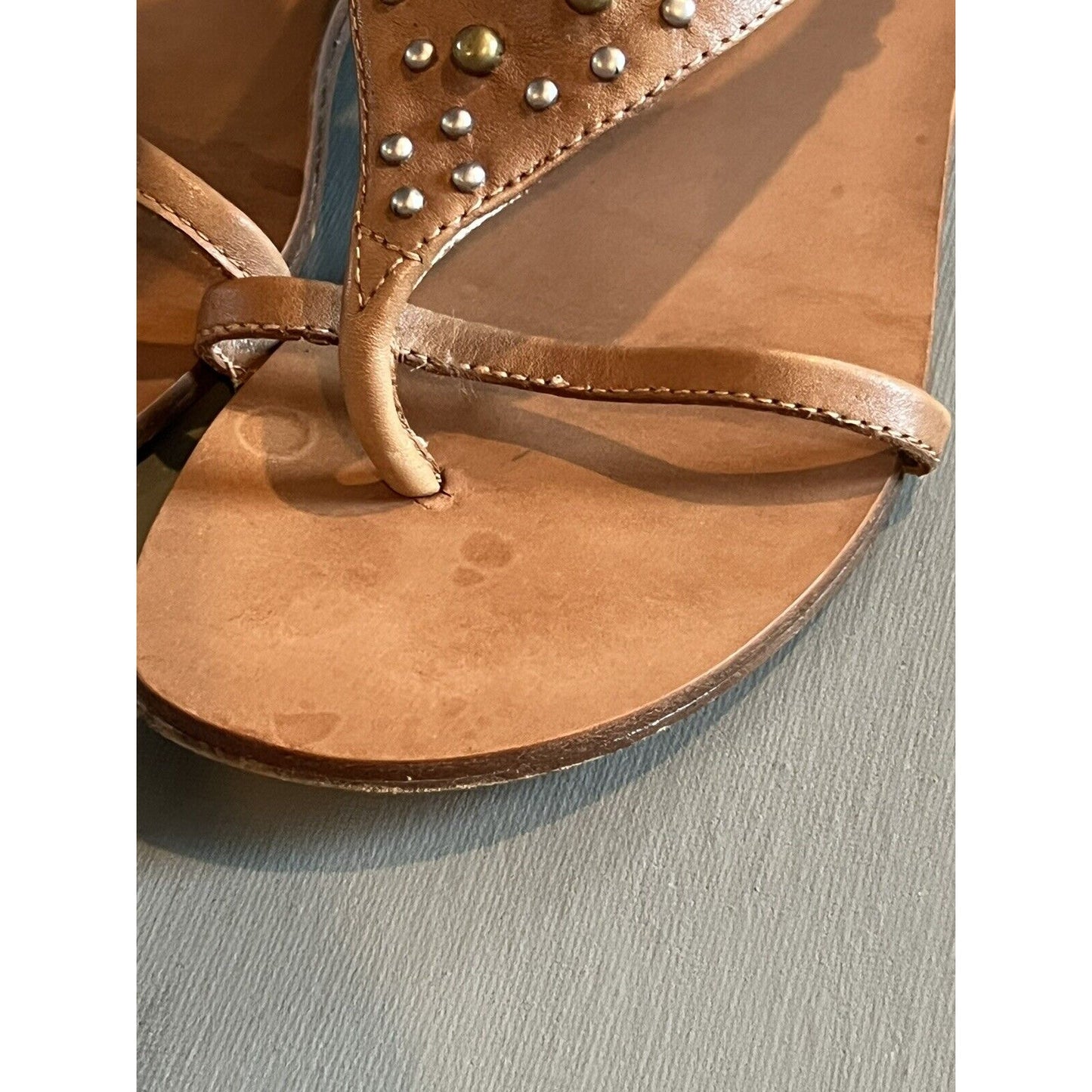 Ash Mercure Leather Gladiator Thong Sandals EU 36.5 Rhinestone Studs Brown Zip