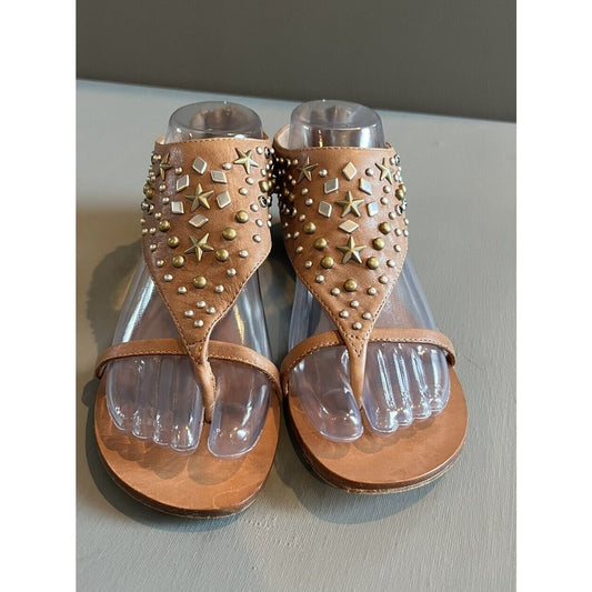 Ash Mercure Leather Gladiator Thong Sandals EU 36.5 Rhinestone Studs Brown Zip