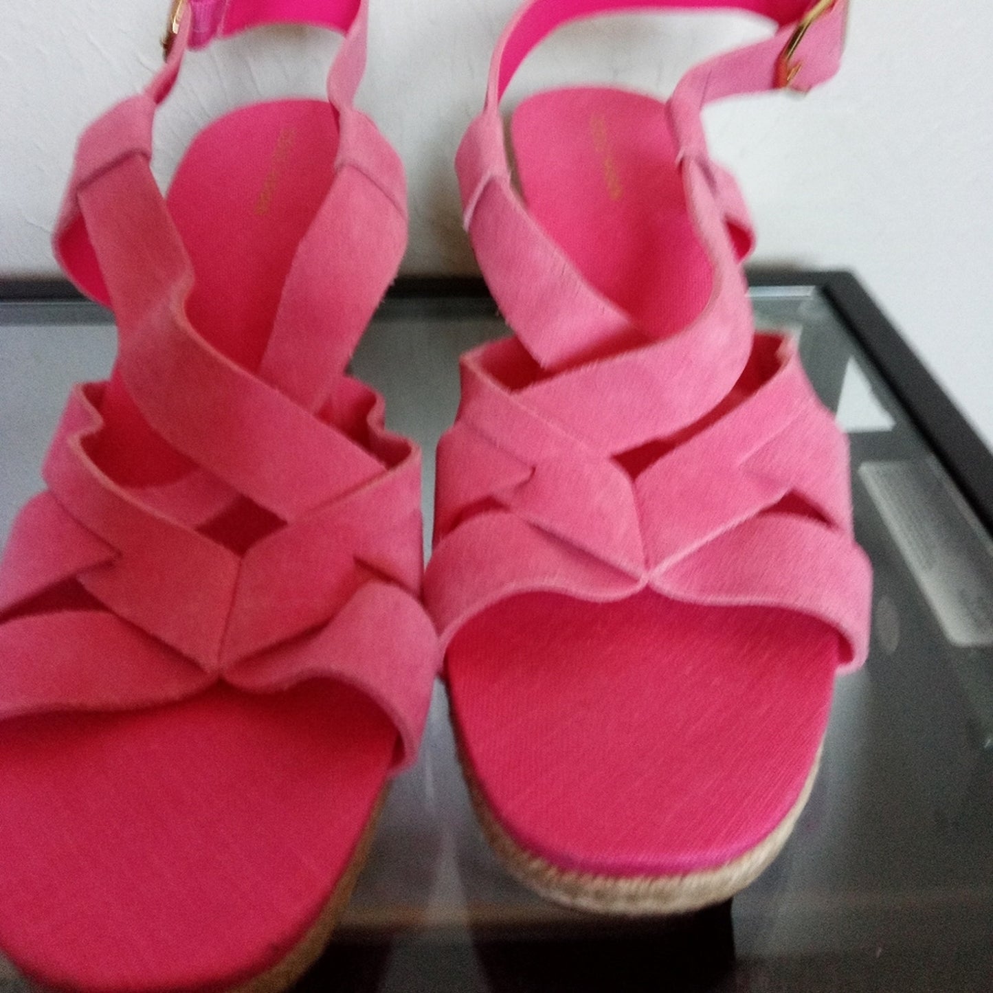 Cole Hahn Strappy Wedges Neon Pink