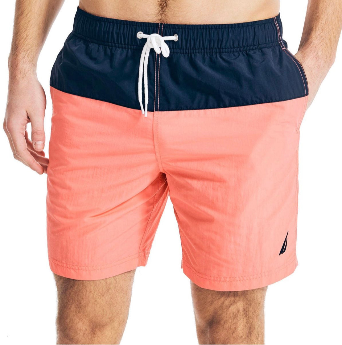 NAUTICA 8.5 J-CLASS SWIM TRUNKS, SUGAR CORAL STRIPES