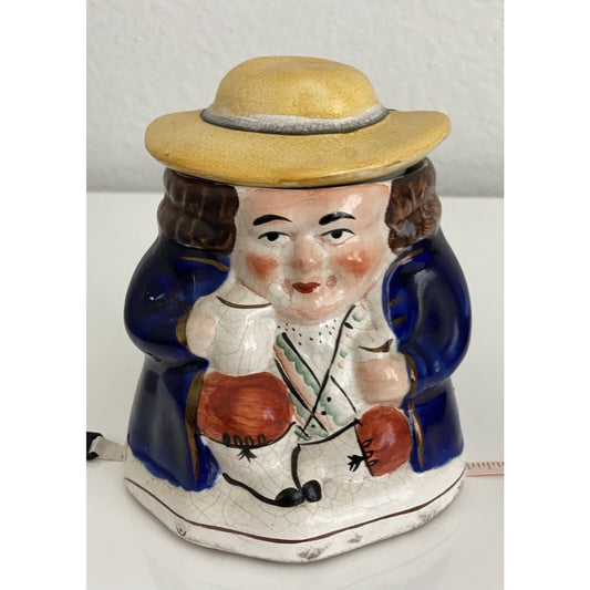 Vintage Majolica Tobacco Humidor with a Man Wearing a Hat