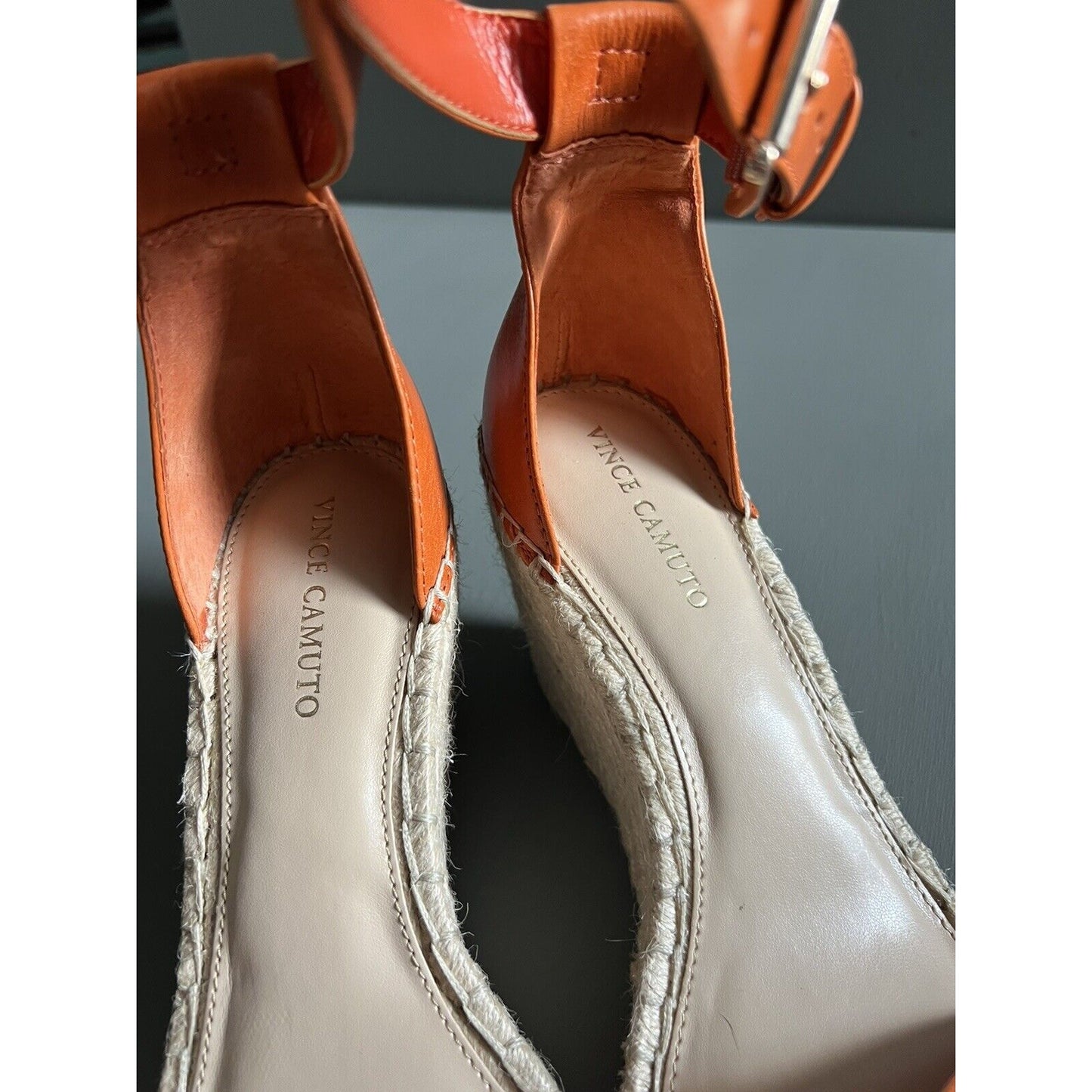 Vince Camuto Meddrina Espadrille Sandals Size 8 Orange Leather ankle Strap