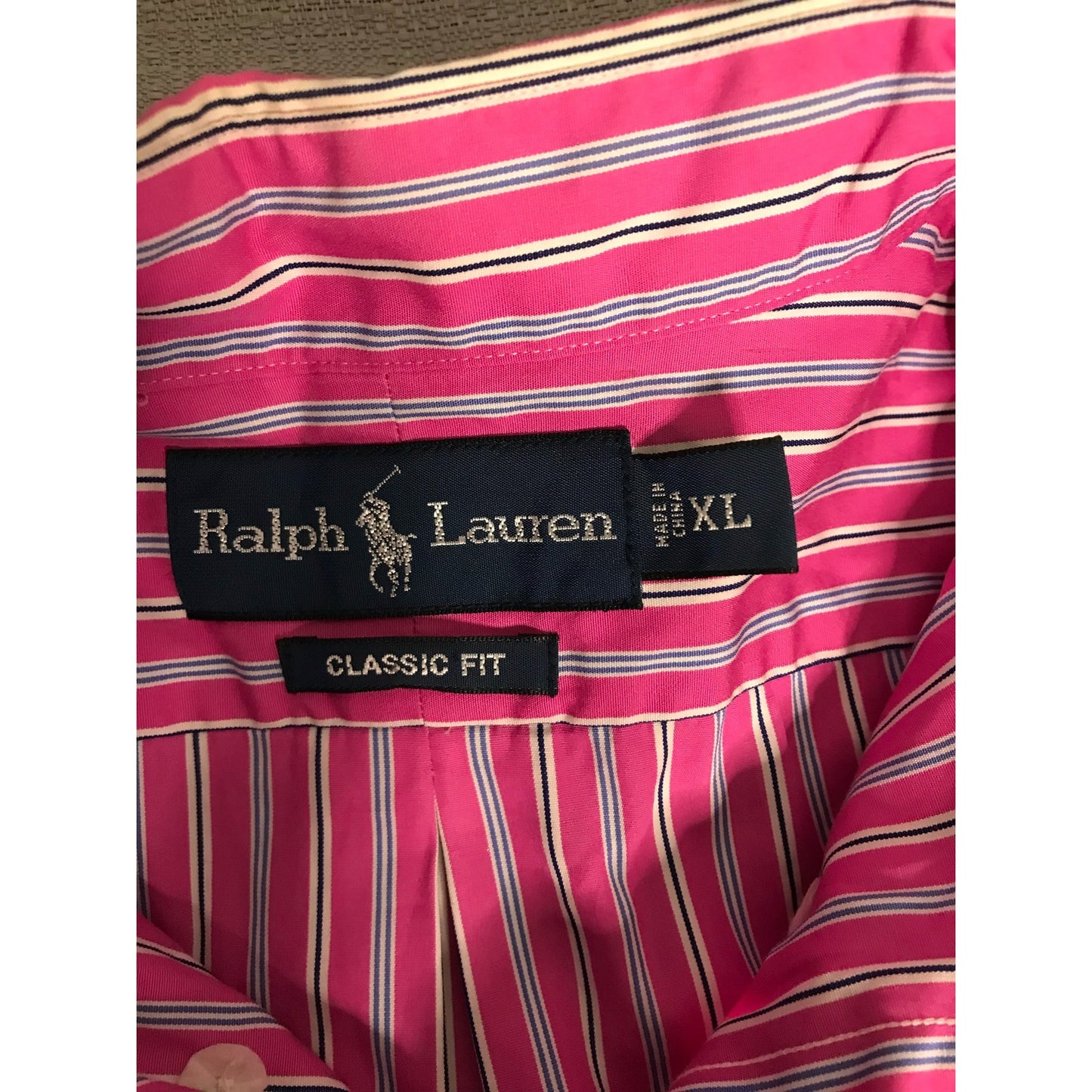 Polo Ralph Lauren Classic Button Down Shirt Men’s XL Short Sleeve Pink Striped