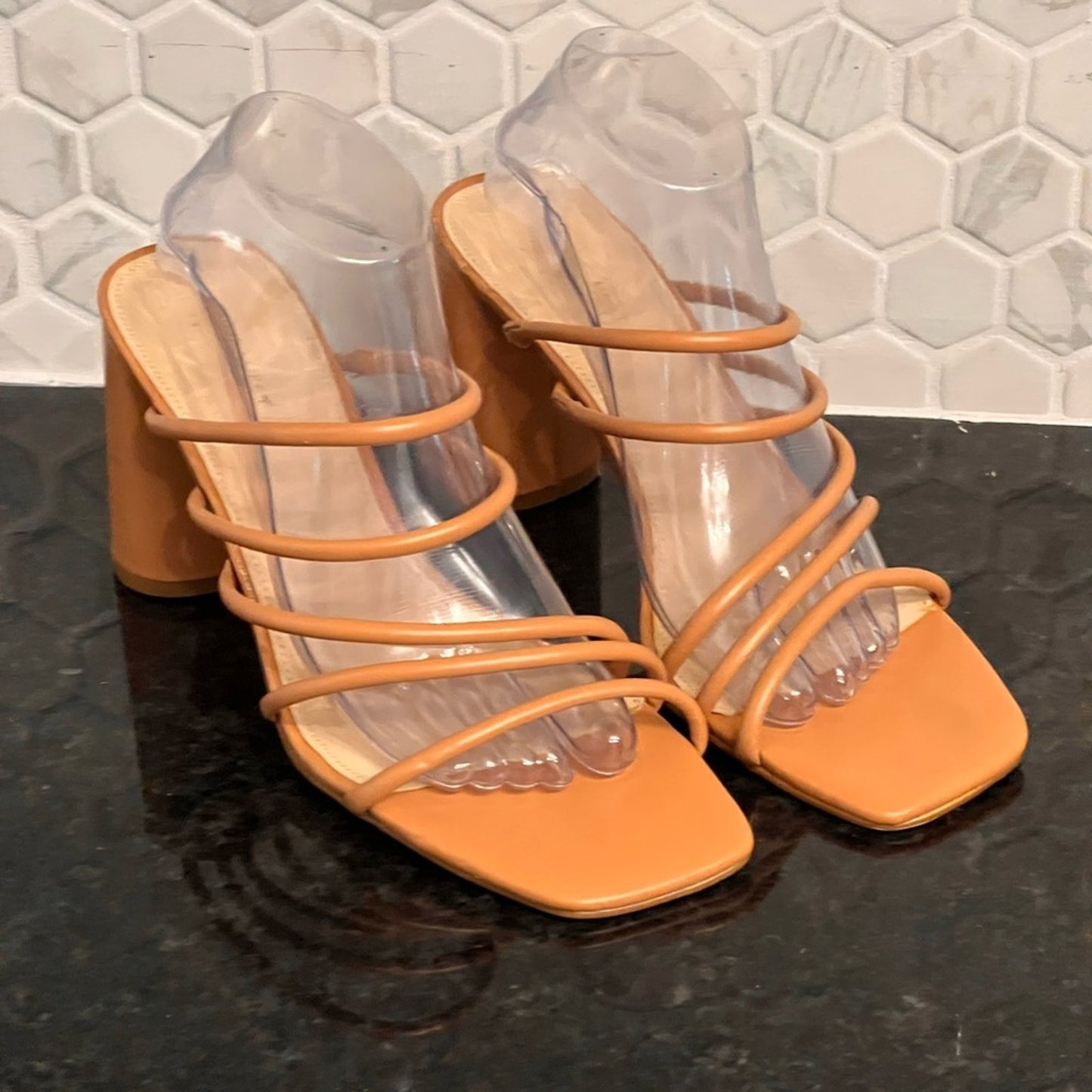 Nine West Glowy Women's size 11 M Heel Sandals Multi Strap Square Toe Shoes New