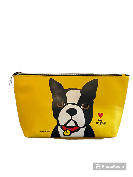 NEW Marc Tetro Boston Terrier Large Cosmetic Makeup Bag Case Yellow