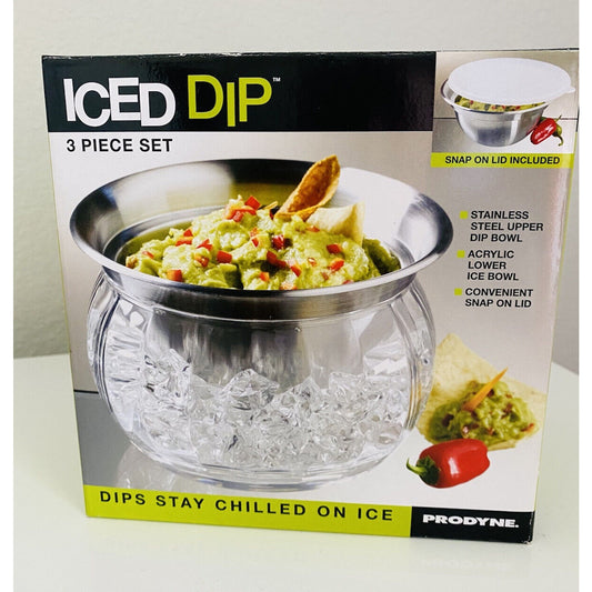 Iced Dip 3 Piece Serving Bowl With Lid Set Prodyne Stainless Steel Party