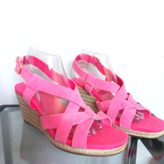 Cole Hahn Strappy Wedges Neon Pink