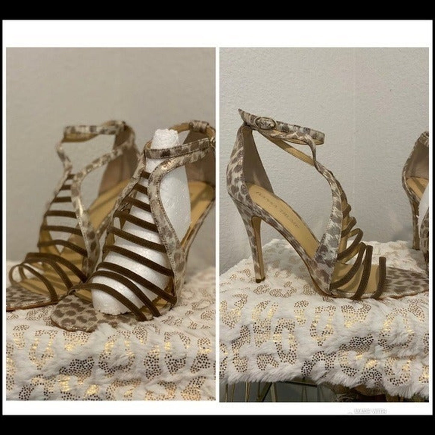 Leopard Print and Gold Strappy Stilettos size 9