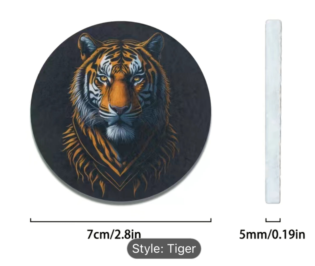 2pcs Cool Tiger Absorbent Car Cup Holder Coaster Mats - Car Interior Accessories For Women & Men, Water Cup Coasters For Car Vehicles & Home Desk