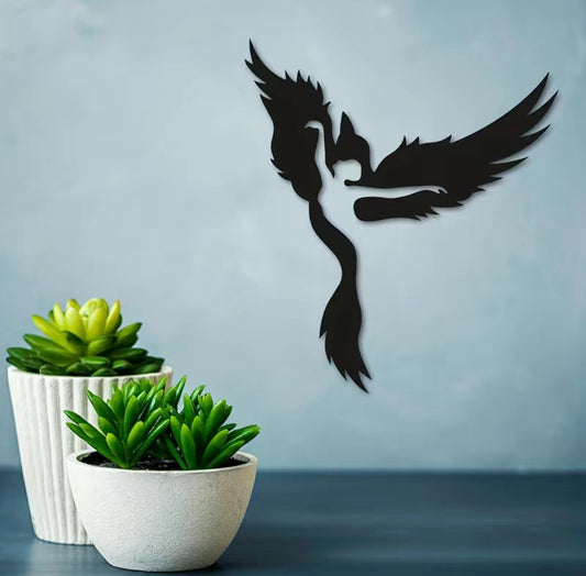 Metal Phoenix Wall Decor, Human Shaped Phoenix Wall Hanging Art, Black Iron Phoenix Wall Sculpture, Phoenix Modern Wall Silhouette, Living Room Home Decor