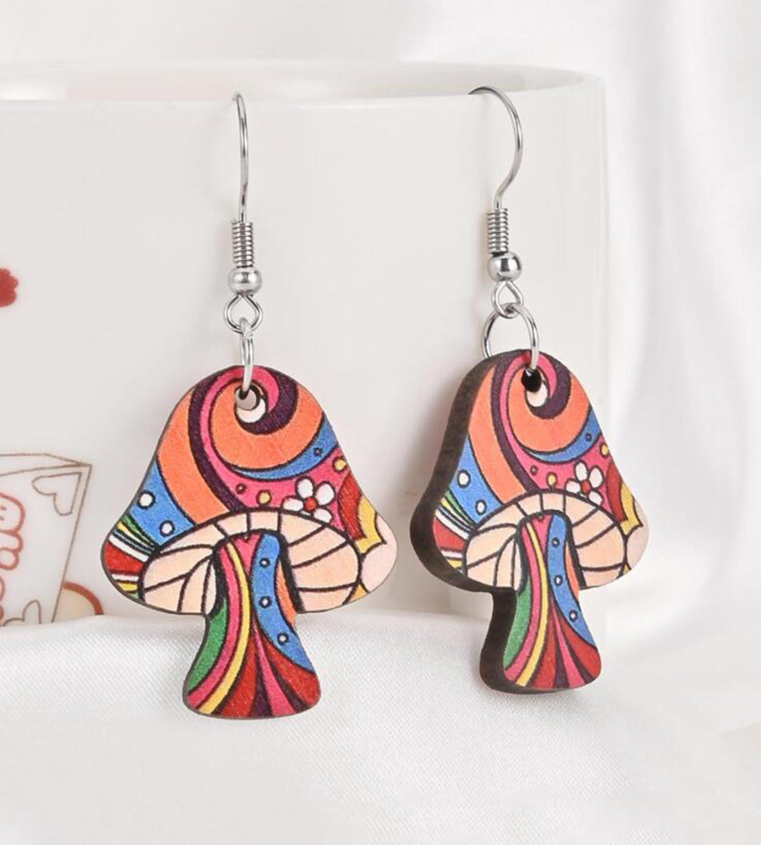 1pair Colorful Mushroom Shaped Wooden Earrings