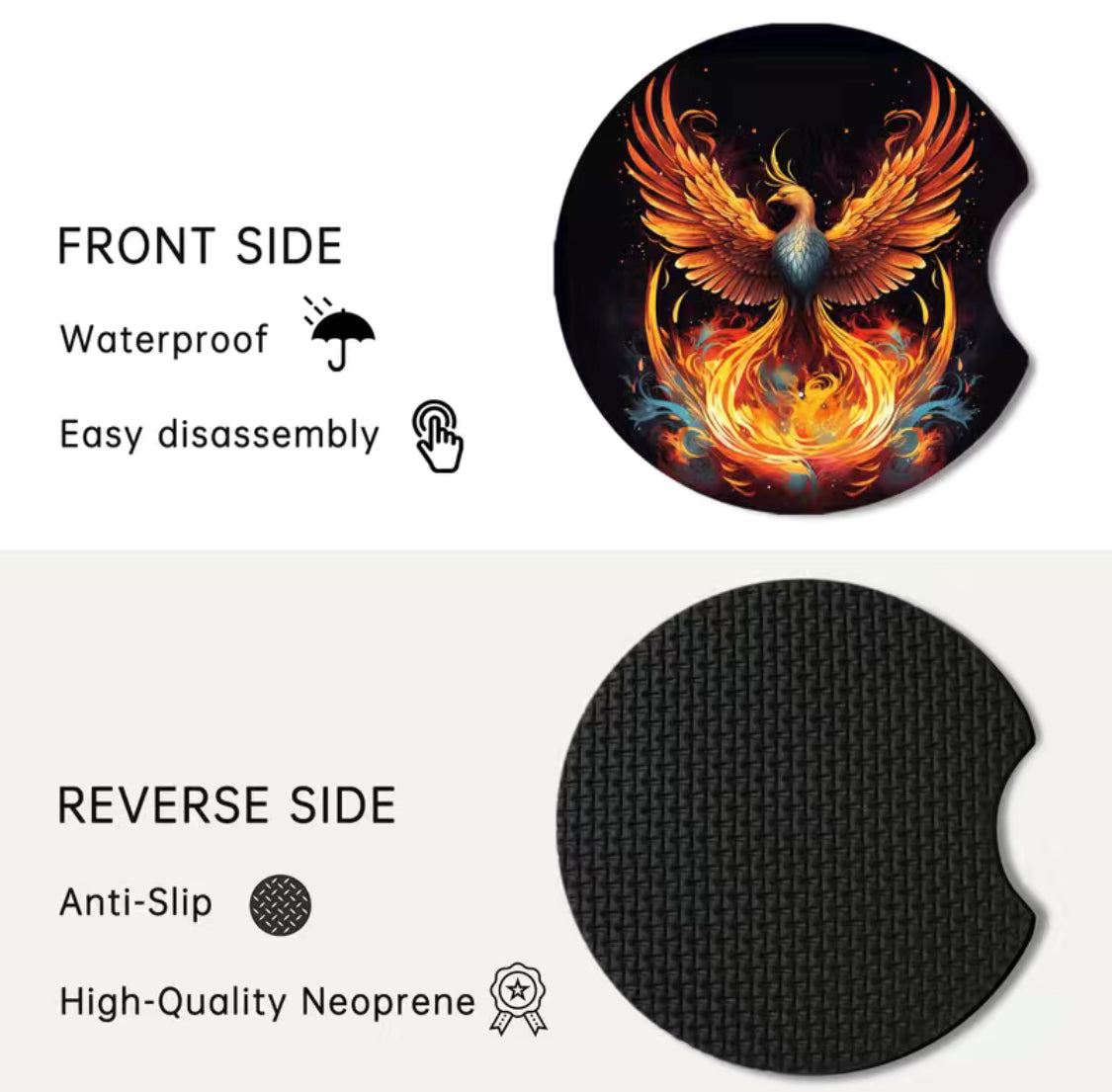 2pcs Fire Phoenix Printed Foam Absorbent Car Cup Holder Coasters, Fashion Car Accessories, Car Cup Holder Accessories