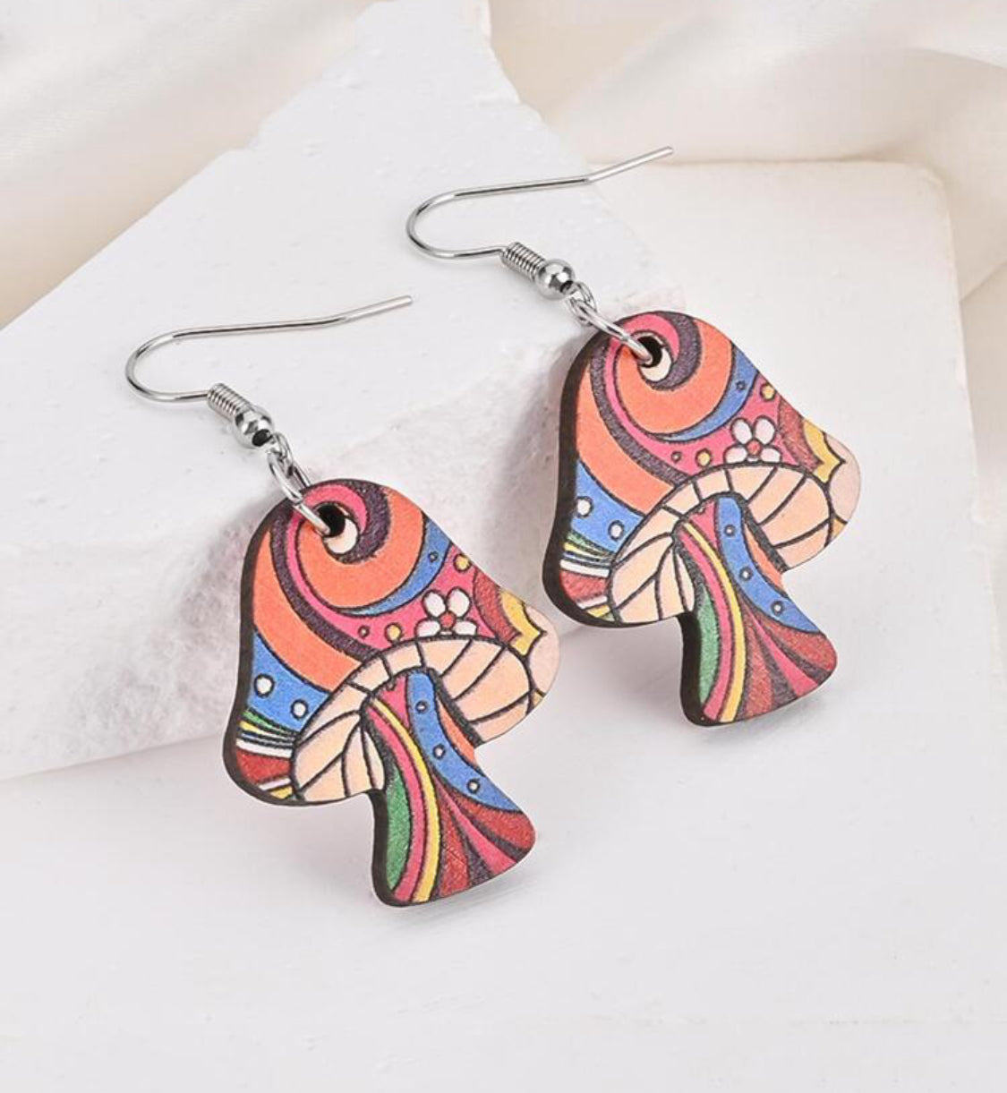 1pair Colorful Mushroom Shaped Wooden Earrings