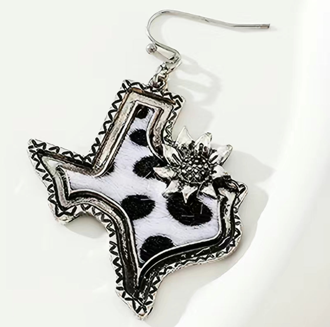 Texas leopard print silver sunflower earrings