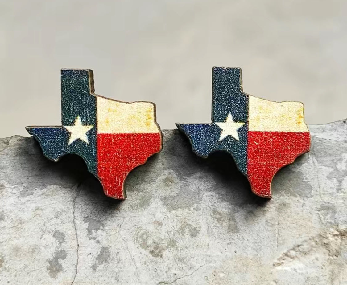 Wood Texas State Post Earrings