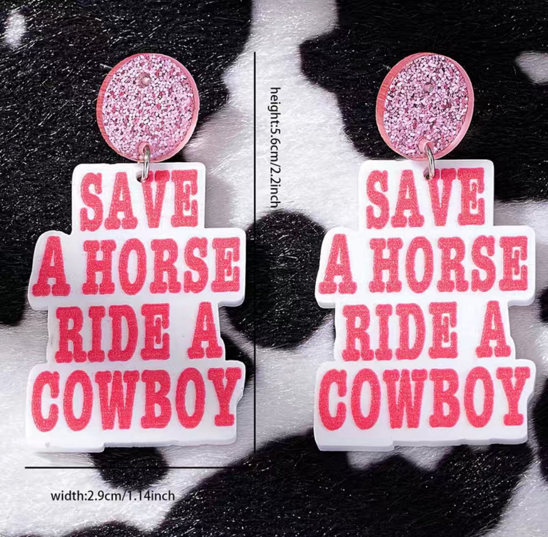 Bling Bling cowboy, pink dangle earrings