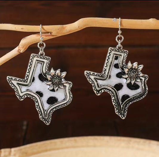 Texas leopard print silver sunflower earrings