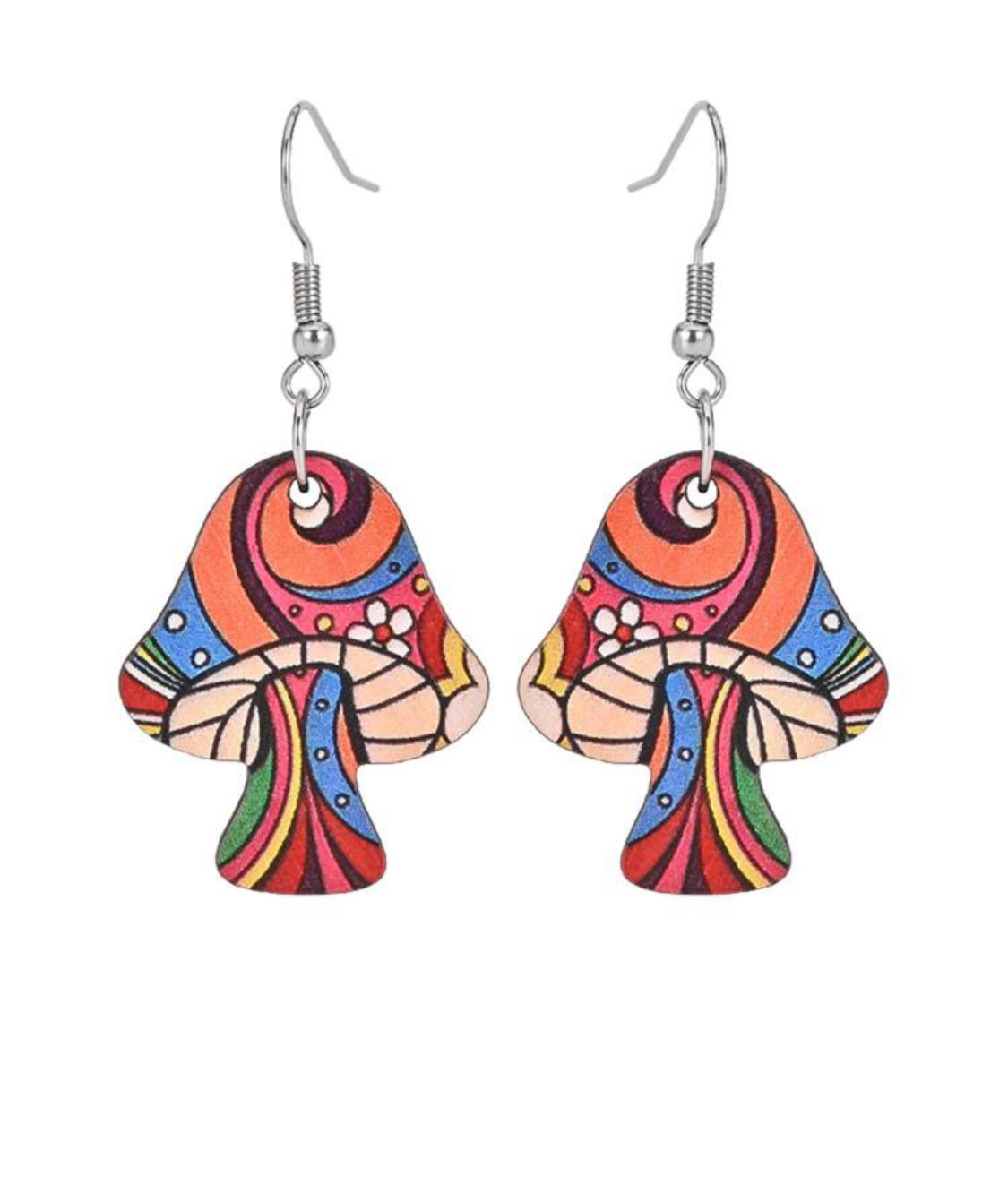 1pair Colorful Mushroom Shaped Wooden Earrings