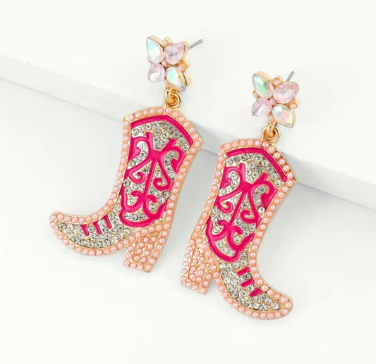 Colorful Beaded Boots Design Dangle Earrings Western Jewelry