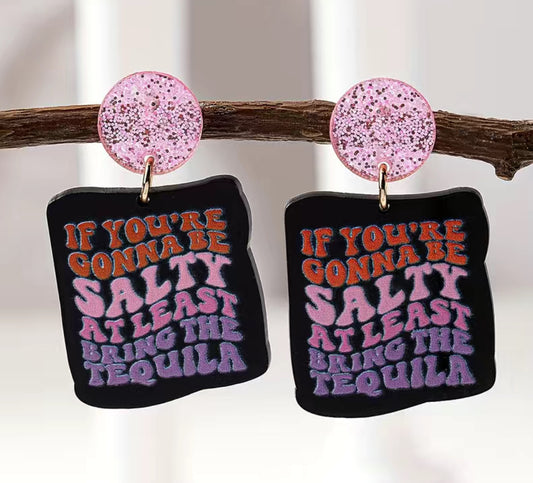 Fun Colorful Letter Cowboy Hat Design Dangle Earrings Funny Quote