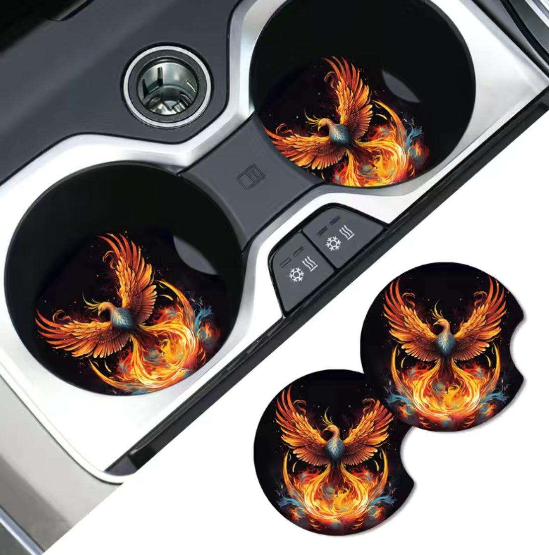 2pcs Fire Phoenix Printed Foam Absorbent Car Cup Holder Coasters, Fashion Car Accessories, Car Cup Holder Accessories