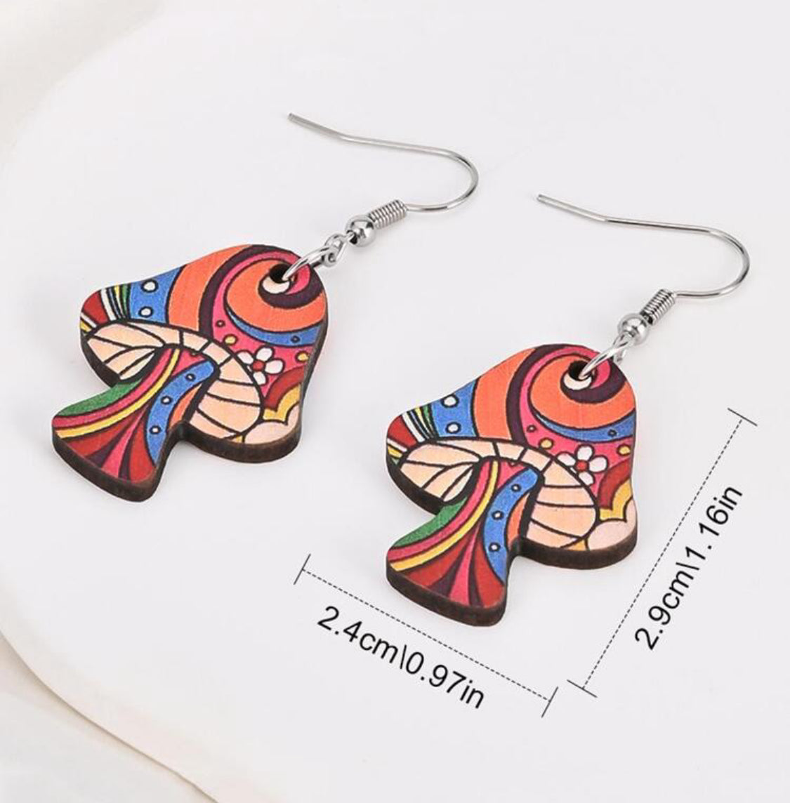 1pair Colorful Mushroom Shaped Wooden Earrings