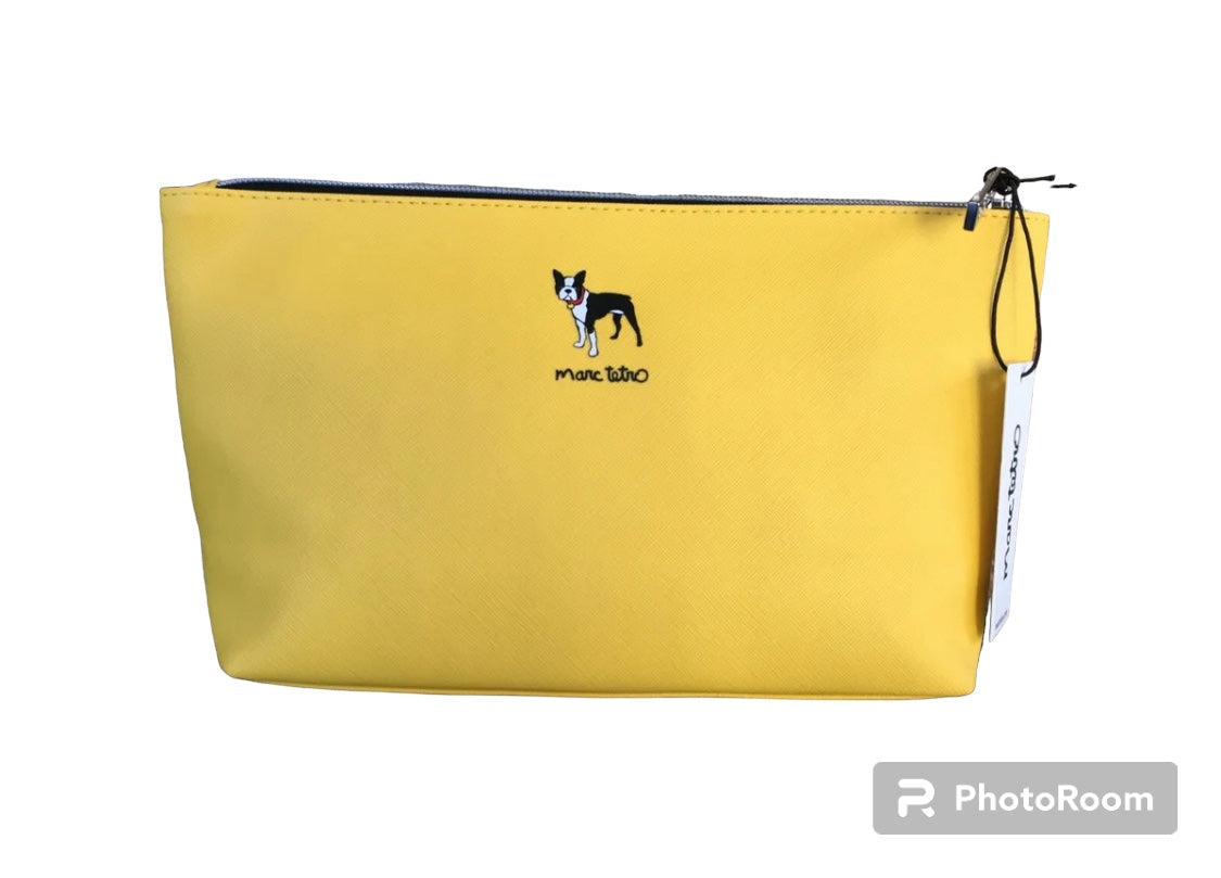 NEW Marc Tetro Boston Terrier Large Cosmetic Makeup Bag Case Yellow