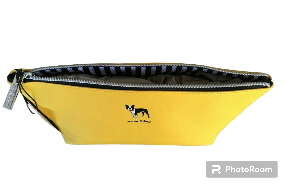 NEW Marc Tetro Boston Terrier Large Cosmetic Makeup Bag Case Yellow