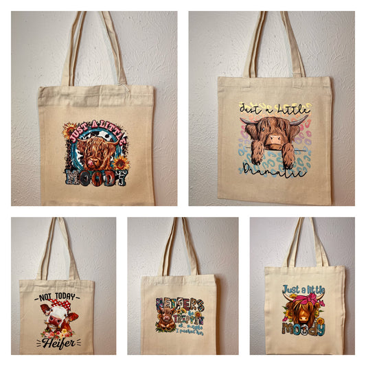 Canvas Highland Cow Totes