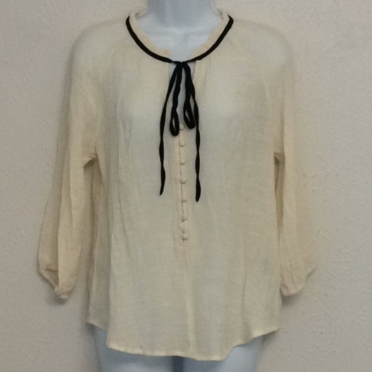 Mine Sheer Size L Long Sleeve Blouse with black tie