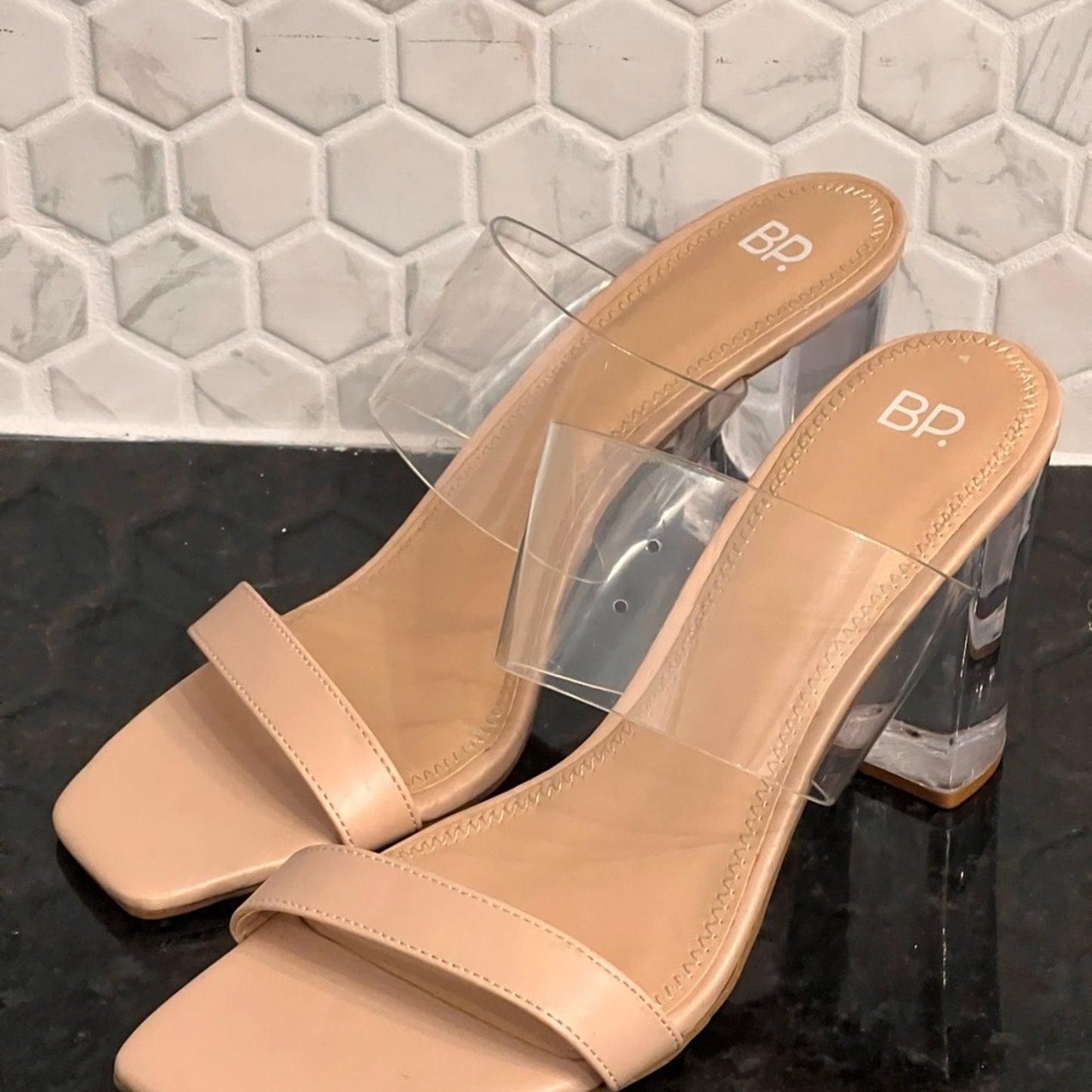 NWOT BP Sandals Naomi Clear Strap Block Heels Women's Size 11M