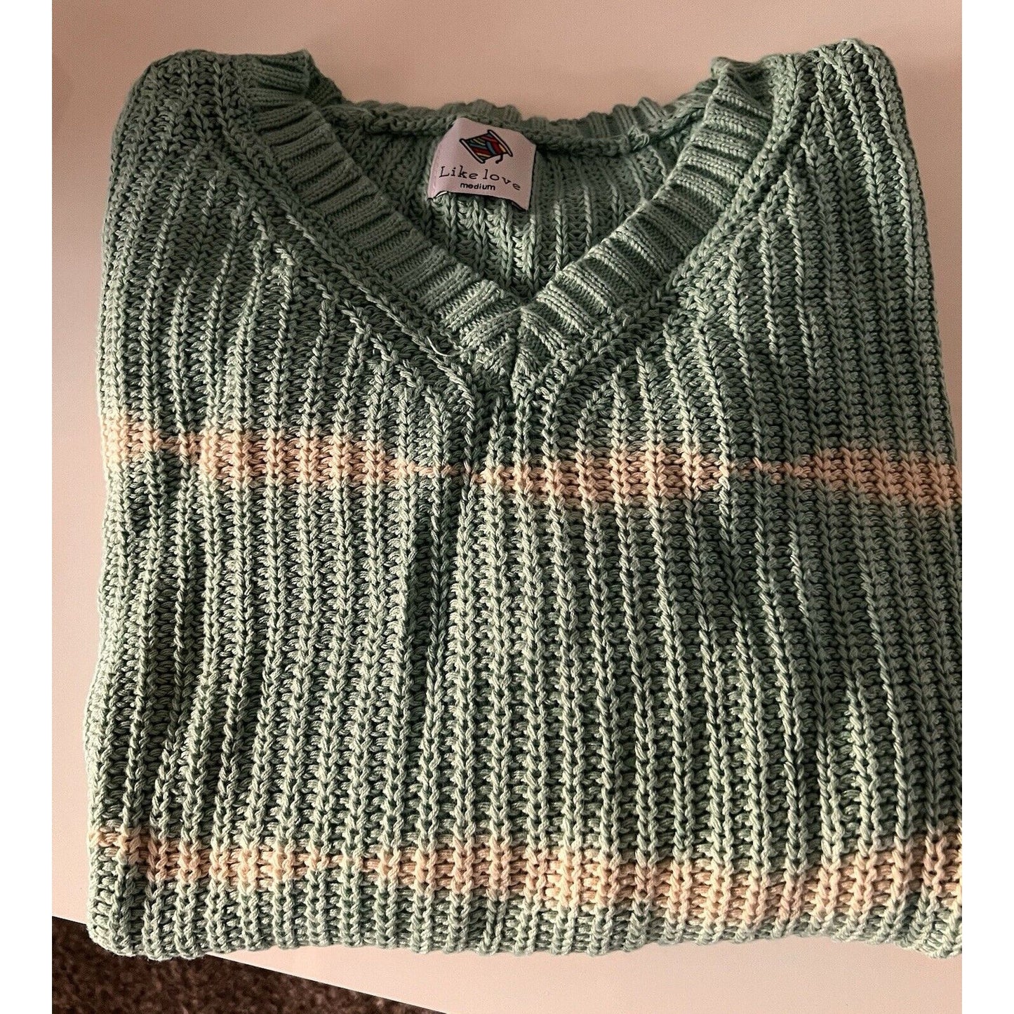 Like Love Women's Sweater Size Medium V-Neck Tie Dye Green Relax Fit Sweater