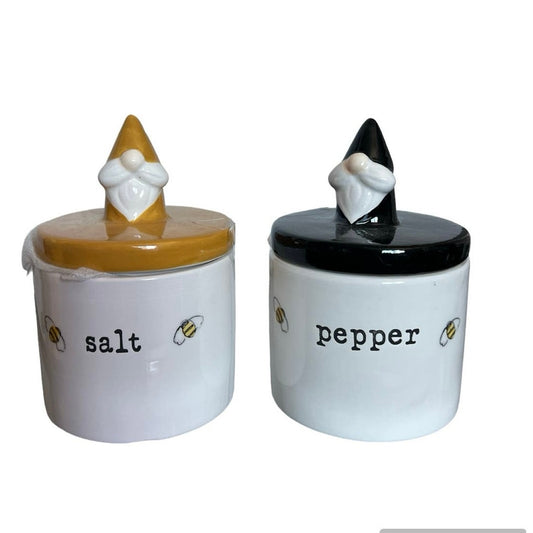 Heartland Hive Gnome Salt & Pepper Cellars- New in Box.3 inches tall