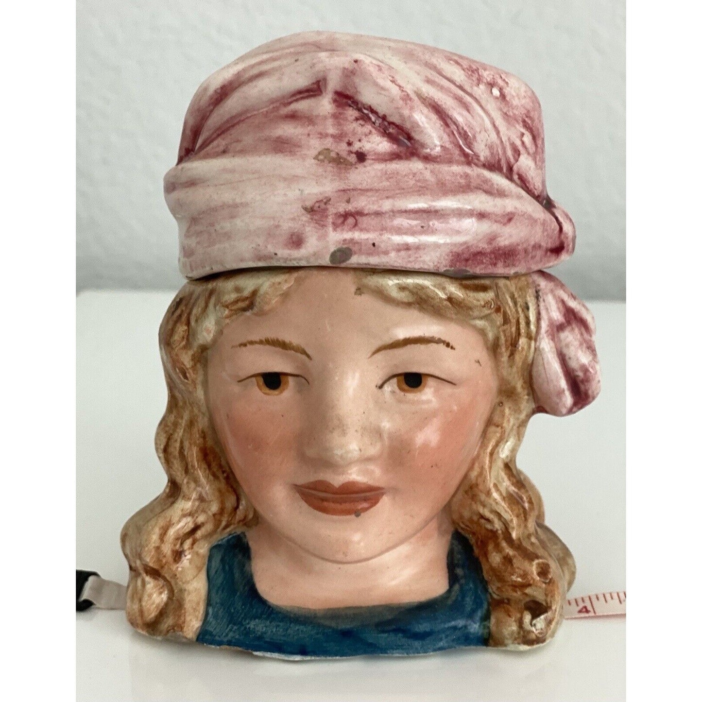 Pretty/Old Majolica Tobacco Humidor Woman Chamber Maid Wearing a Hat