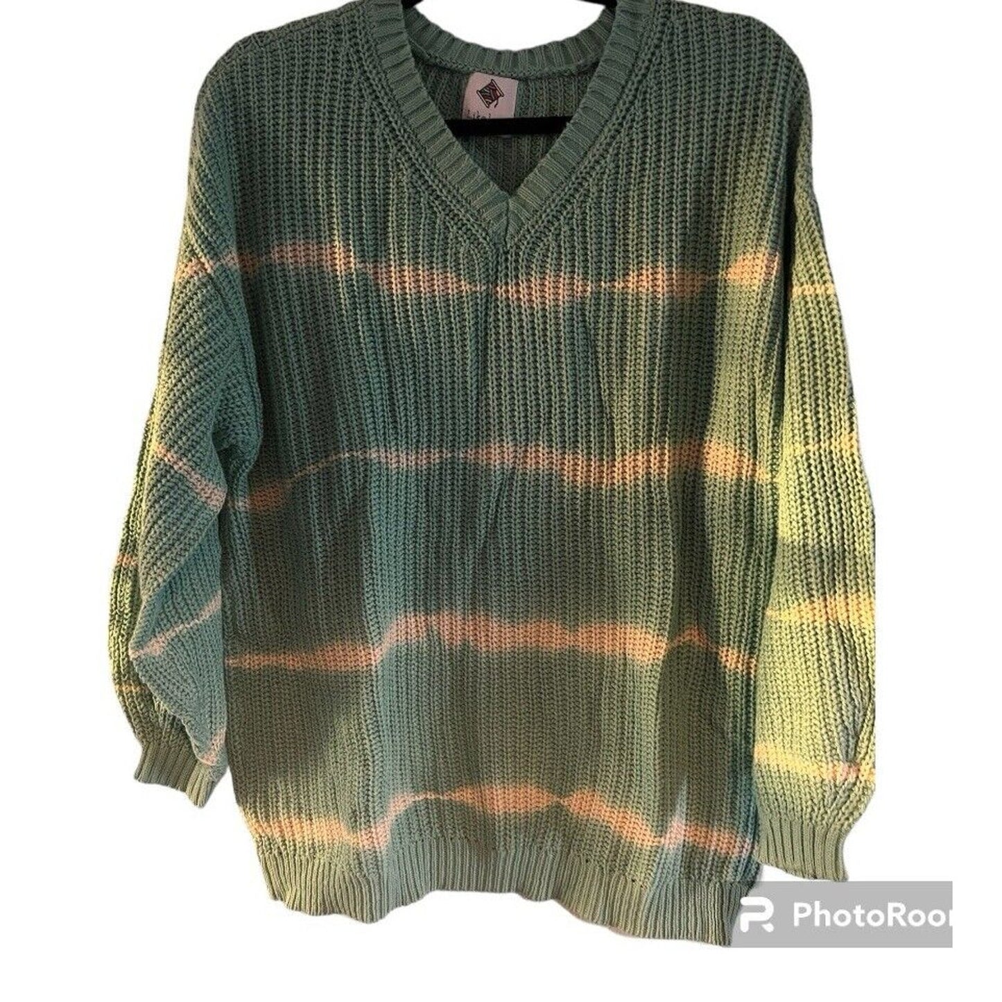 Like Love Women's Sweater Size Medium V-Neck Tie Dye Green Relax Fit Sweater