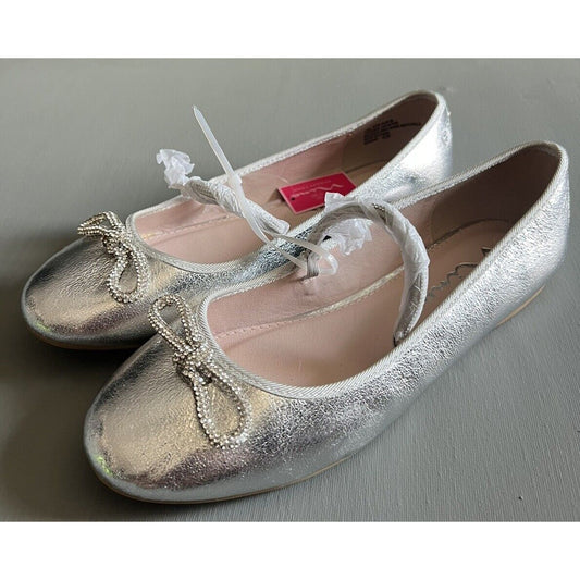 Nina Girls Ballet Flats Size 6 Silver metallic Kendalla Rhinestone Shoe