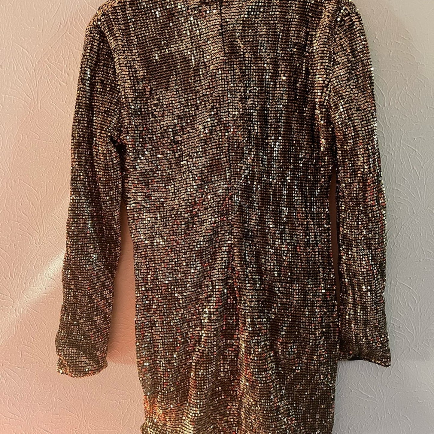 ASOS CLUB LONDON WOMENS SEQUIN PLUNGE FRONT RUCHED MINI DRESS IN GOLD sz8